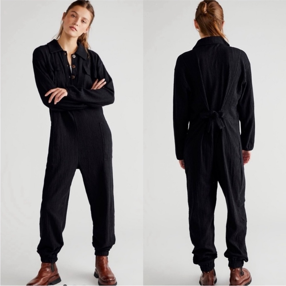Free People Beach Calico One-Piece Jumpsuit in Black